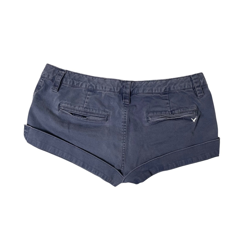 American Eagle Chino Shorts Womens 8 Navy Low Rise Cuffed Micro Mini Y2K
